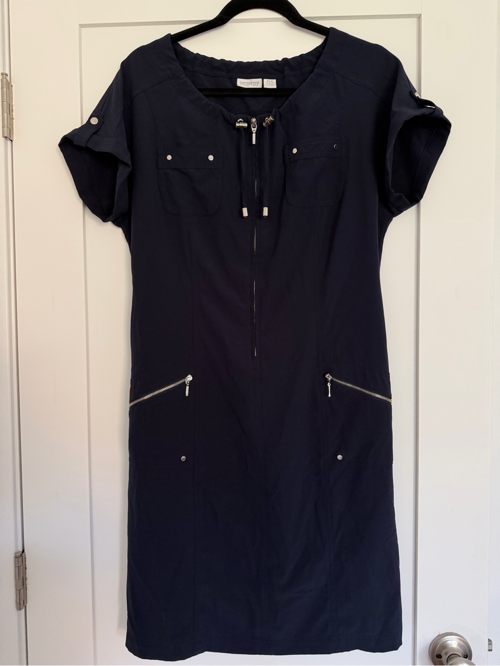 Zenergy by Chico's Navy Zip-Front Short Sleeve Midi Dress